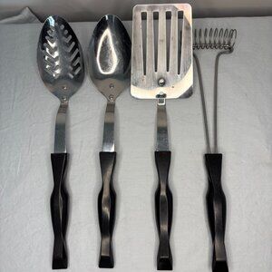 CUTCO Lot X4 Whisk Turner Slotted Spoon & Spoon Black Handle Vintage Stainless